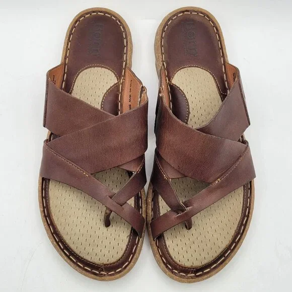 Born Sorja Sport Leather Thong Sandals Women's 9 EU 39-40 Brown - Picture 1 of 14